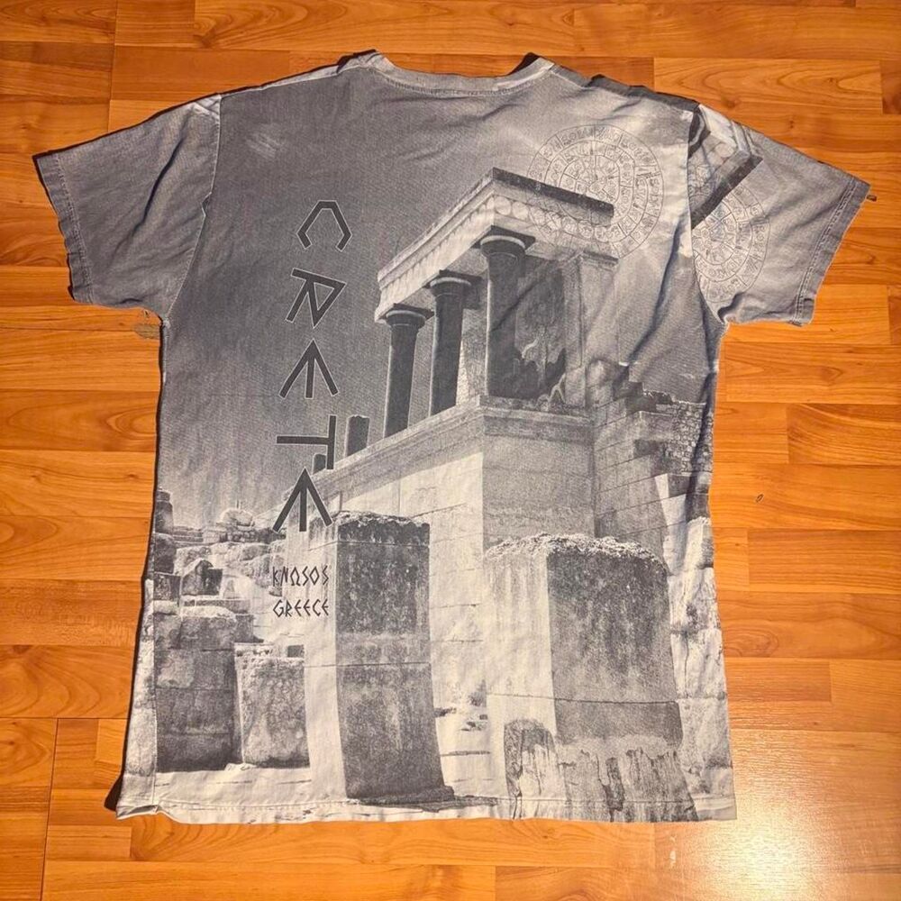 Vintage 90s Crete Greece AOP T-Shirt Knossos Ruins All Over Print Size L